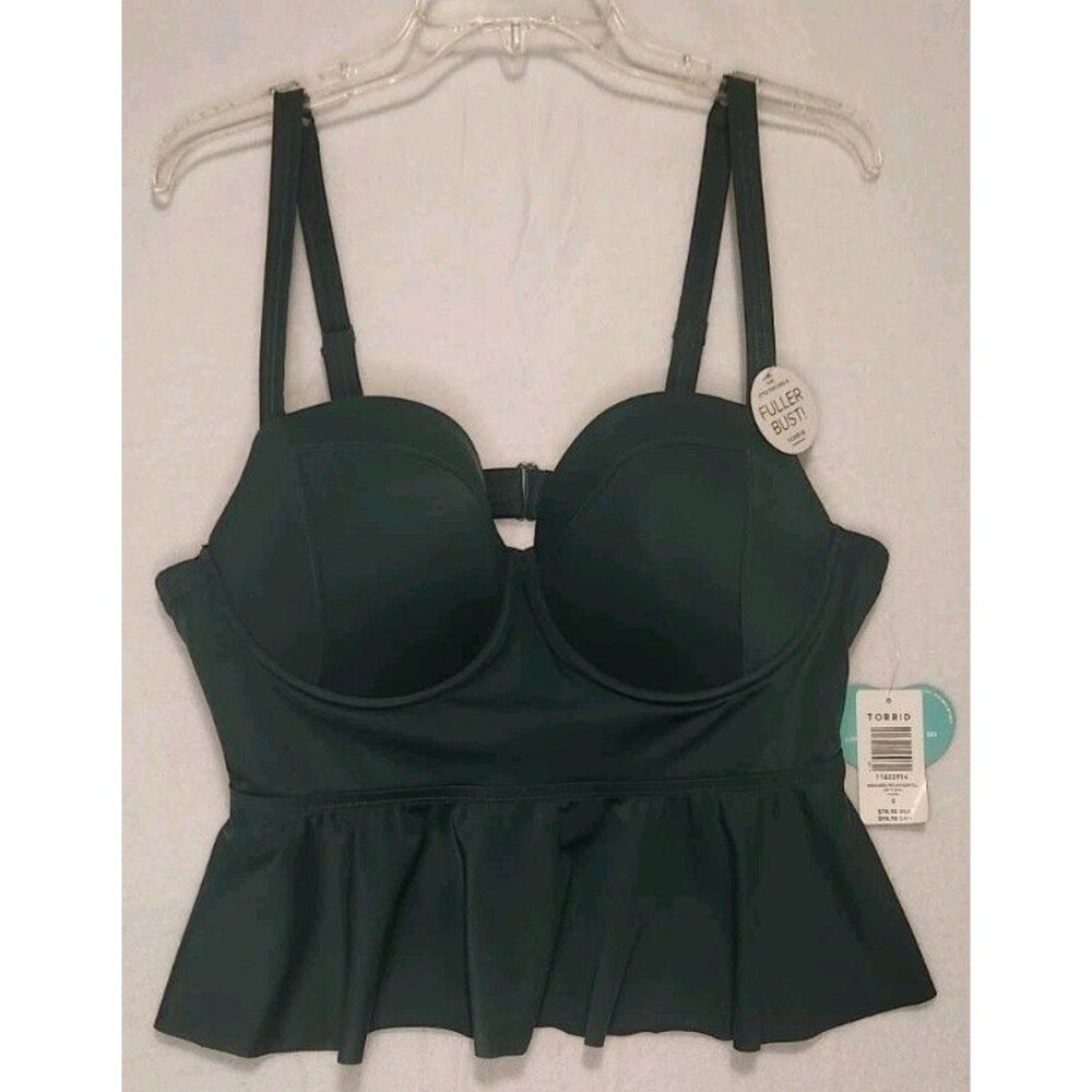 Torrid Underwire Peplum Tankini Top Hunter Green Size 0 Cup F New Swimwear Nice